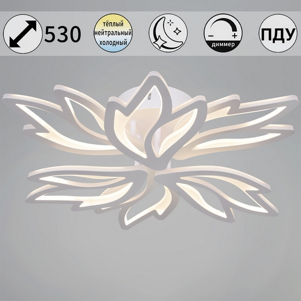 

Потолочная люстра светодиодная на штанге с регулировкой цветовой температуры, яркости и ночным режимом Reluce 09862-0.3-3+3 WH, Белый, 09862-0.3-3+3 WH