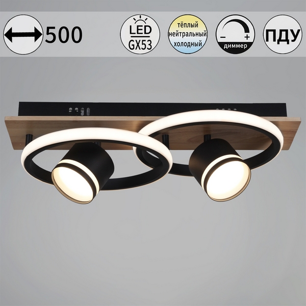 

Потолочная люстра с пультом с регулировкой цветовой температуры, яркости и ночным режимом Reluce 29560-0.3-2+2 BK+WOOD, Черный, 29560-0.3-2+2 BK+WOOD