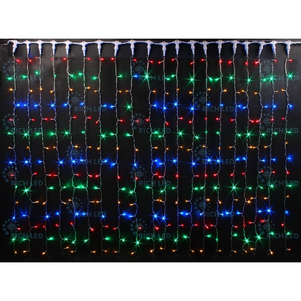 Гирлянда светодиодная Занавес разноцветная с мерцанием 220B, LED, провод белый, IP65 Rich LED RL-C2*6F-CW/M