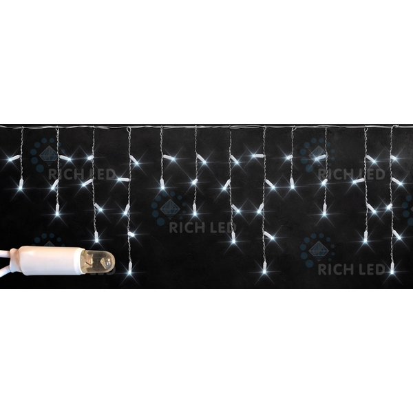 Светодиодная бахрома Rich LED, 3*0.5 м, белая, черный резиновый провод, RL-i3*0.5-RB/W