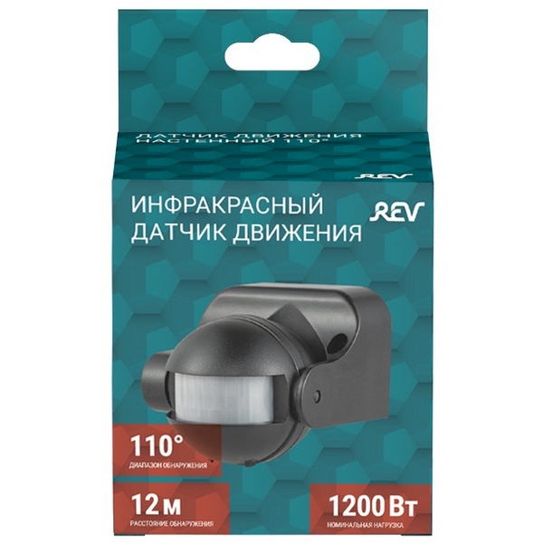 

Датчик движения (110°, 3-720с, 12м, 1200Вт, IP44) REV 15283 5, Черный, 15283 5
