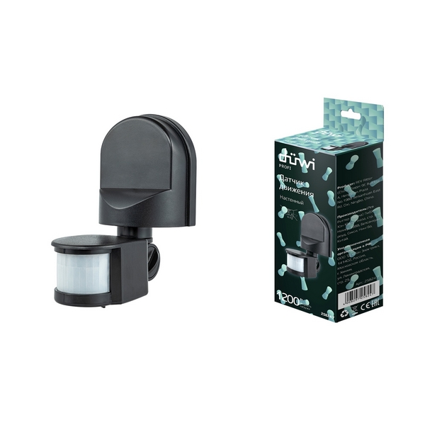 

Датчик движения (180°, 10-420с, 5-12м, 800Вт, IP44) Duwi 25824 7, Черный, 25824 7