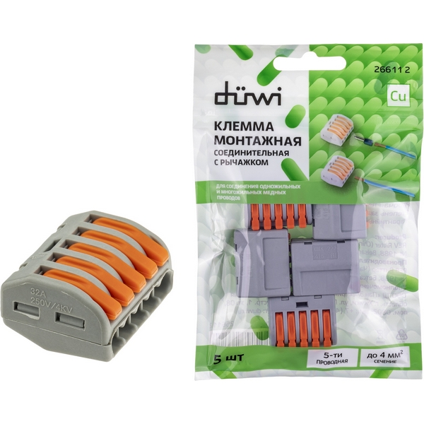 

Клемма рычажковая 5 шт. duwi 26611 2 Duwi, Серый, 26611 2