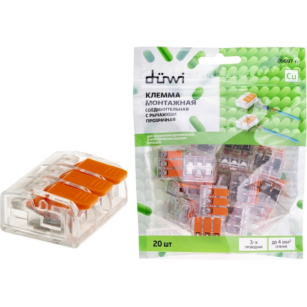 

Клемма рычажковая 20 шт. duwi 26697 6 Duwi, Прозрачный, 26697 6