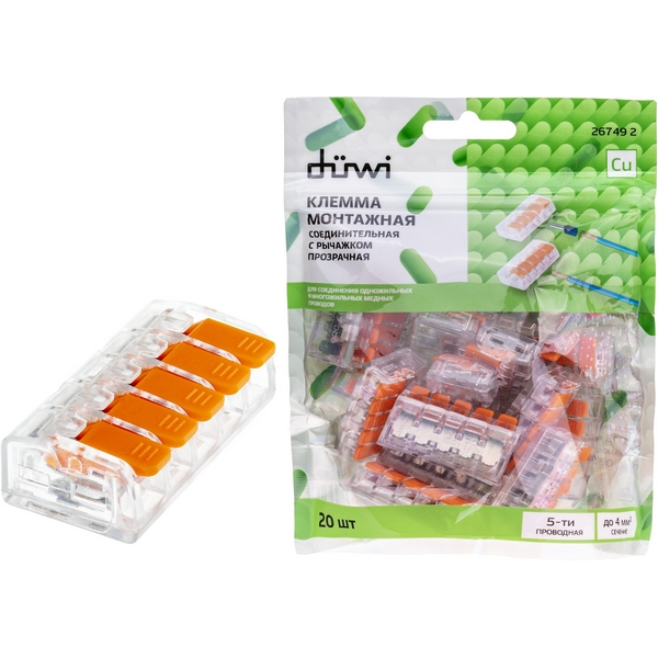 

Клемма рычажковая 20 шт. duwi 26749 2 Duwi, Прозрачный, 26749 2