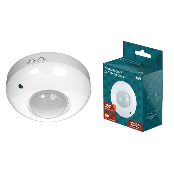 

Датчик движения (360°, 10-420с, 6м, 1200Вт, IP20) REV 28506 9, 28506 9