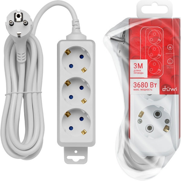 

Удлинитель 3-х местный 3 метра с заземлением duwi 32056 2 Duwi, 32056 2