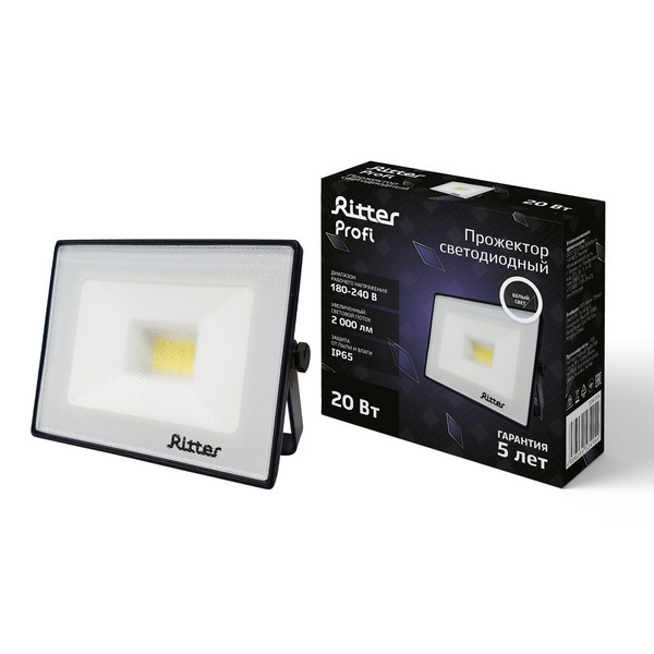 

Прожектор уличный IP65 светодиодный Ritter PROFI 53415 4, Черный, PROFI 53415 4