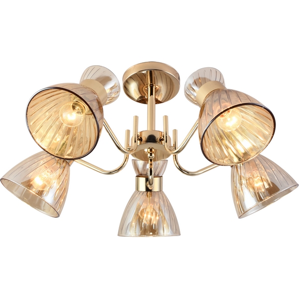 Изображение товара Потолочная люстра на штанге Rivoli Victoria 9183-305 5хE27 золото стекло классика