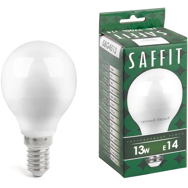 Изображение товара Светодиодная лампа Saffit SBG4513 55157 шар E14 13W теплый белый