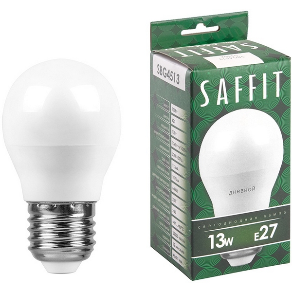 

Лампа светодиодная Saffit SBG4513 55162 Шарик E27 13W 230V 6400K, SBG4513 55162