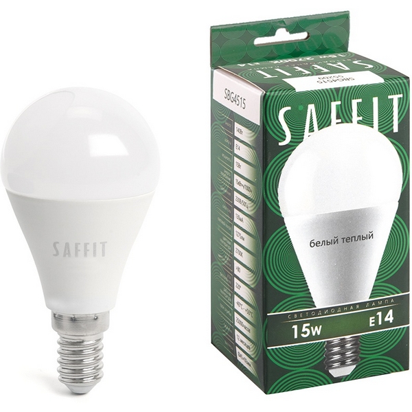 

Лампа светодиодная Saffit SBG4515 55209 Шарик E14 15W 230V 2700K, SBG4515 55209