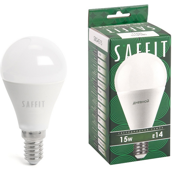 

Лампа светодиодная Saffit SBG4515 55211 Шарик E14 15W 230V 6400K, SBG4515 55211