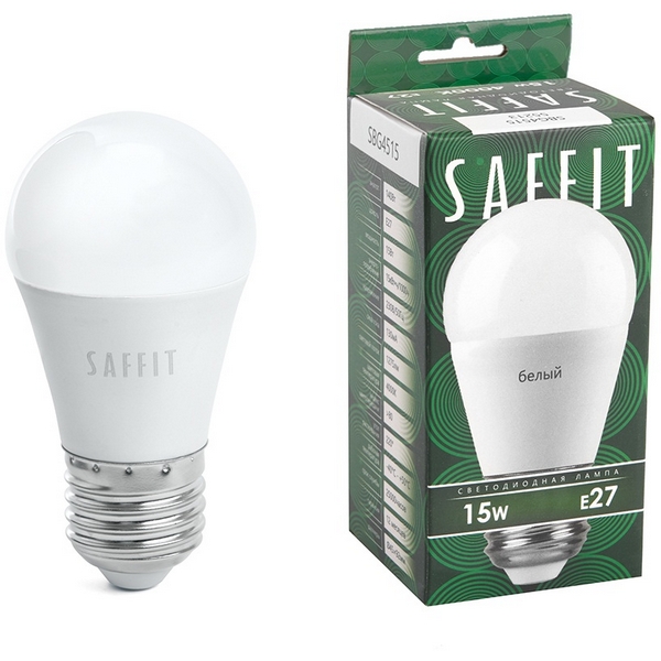 

Лампа светодиодная Saffit SBG4515 55213 Шарик E27 15W 230V 4000K, SBG4515 55213