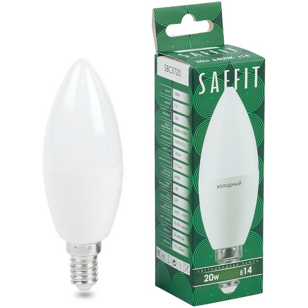 

Лампа светодиодная Saffit SBC3720 55274 Свеча E14 20W 230V 6400K, SBC3720 55274