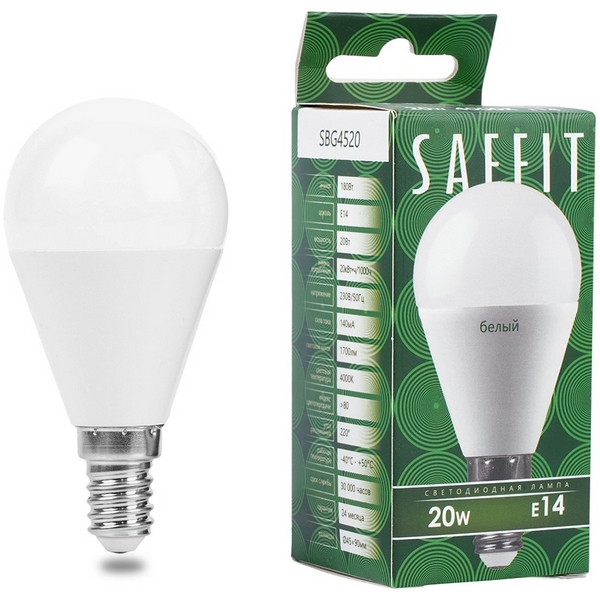 Изображение товара Светодиодная лампа Saffit SBG4520 55279 E14 20W нейтральный свет