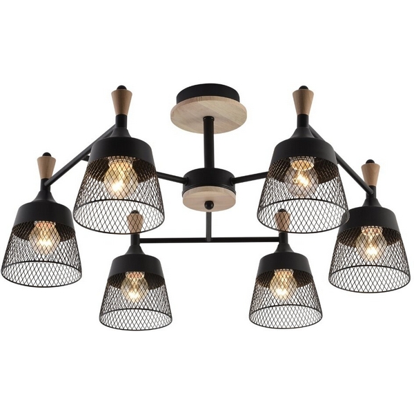 

Потолочная люстра на штанге Seven Fires Laurens SF3386/6C-BK-WD, Черный, Laurens SF3386/6C-BK-WD