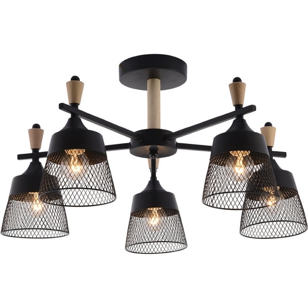 

Потолочная люстра на штанге Seven Fires Olban SF3389/5C-BK-WD, Черный, Olban SF3389/5C-BK-WD