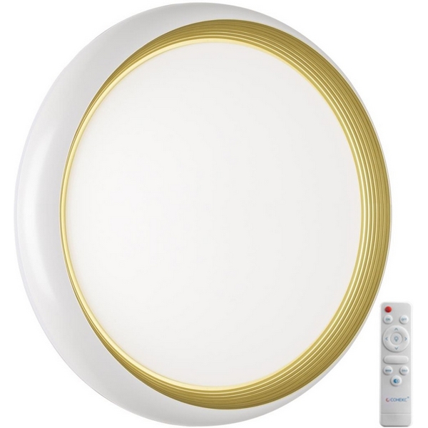

Настенно-потолочный светильник Sonex Tofiq White 7650/EL PALE SN пластик/белый/золотой LED 70Вт 3000-6000К D480 IP43 пульт ДУ, Золото, Tofiq White 7650/EL