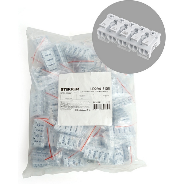 Изображение товара Клемма рычажковая Stekker 32959 соединительная для проводов 0.5-2.5 мм кв