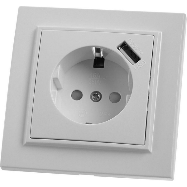 

Розетка с заземлением, шторками и USB (белый) Stekker Эрна 39051, Эрна 39051