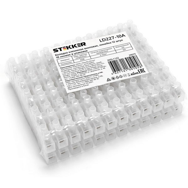 Изображение товара Клемма винтовая 12 пар Stekker 39079 для электромонтажа надежное соединение