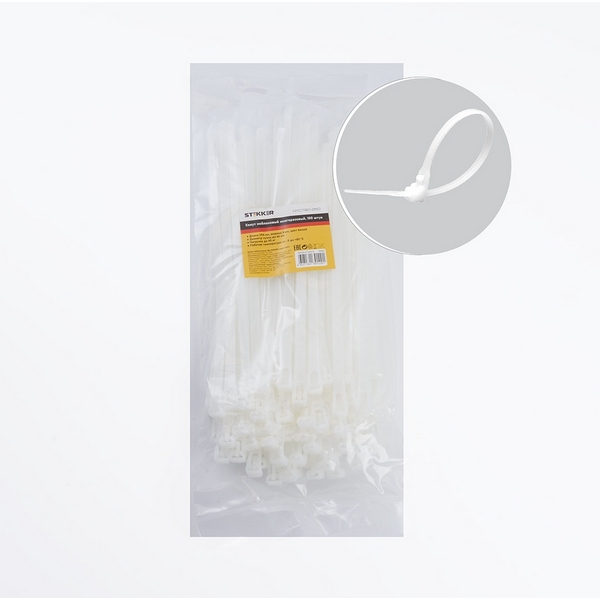 

Хомут нейлоновый многоразовый 8x250 мм 100 шт. (белый) Stekker 39083, 39083