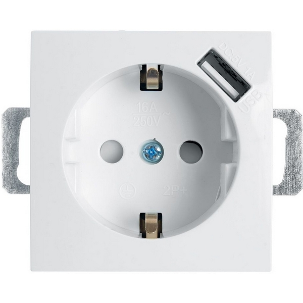 

Розетка с заземлением, шторками и USB (белый) Stekker Эрна 39318, Эрна 39318
