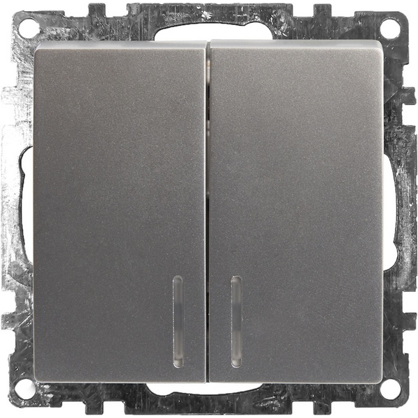 Изображение товара Выключатель двухклавишный с подсветкой Stekker Катрин 39579 серебро вторичный монтаж