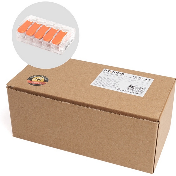 Изображение товара Клемма пружинная 5-и проводная Stekker 39865 для соединения проводов 0. 5-6 кв. мм