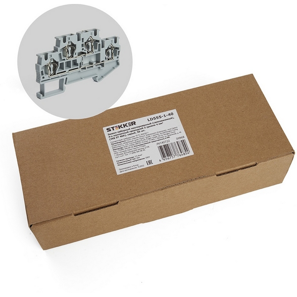 Изображение товара Зажим пружинный 4-х проводной проходной ЗНИ 2 уровня 4 мм2 Stekker 39968