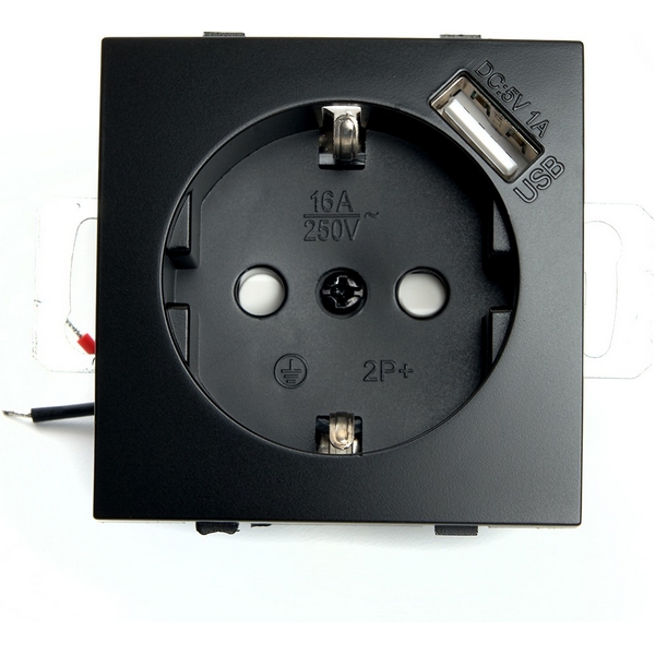 

Розетка с заземлением, шторками и USB (черный) Stekker Эрна 49155, Эрна 49155