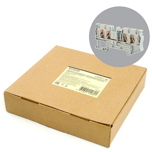 Изображение товара Зажим пружинный 4-х проводной проходной Stekker 49246 серый