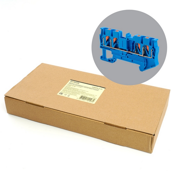 Изображение товара Зажим пружинный 4-х проводной проходной Stekker 49253 синий для проводов 0.14-2.5 кв. мм