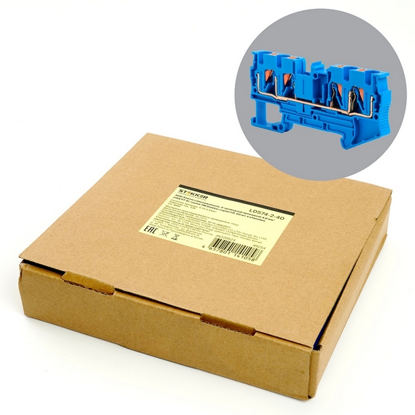 Изображение товара Зажим пружинный 4-х проводной проходной Stekker 49254 синий 800V 32A