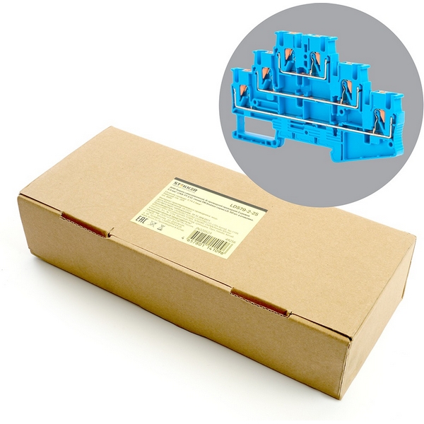 Изображение товара Зажим пружинный 6-и проводной проходной Stekker 49256 синий надежное соединение