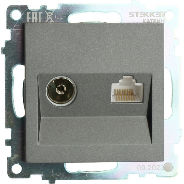 

ТВ-розетка и Ethernet RJ-45 (графит) Stekker Катрин 49417, Графитовый, Катрин 49417