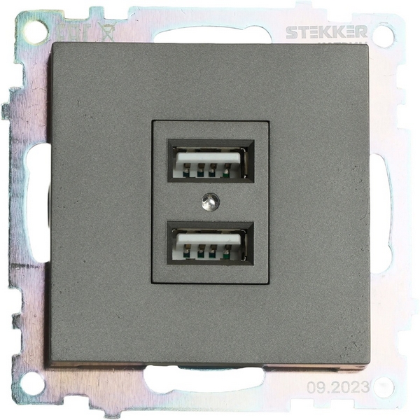 

Розетка с USBх2 (графит) Stekker Катрин 49422, Графитовый, Катрин 49422