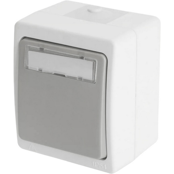 

Выключатель одноклавишный накладной самовозвратный с окном для маркировки (серый, графит) Stekker Велена 49723, Графит;серый, Велена 49723