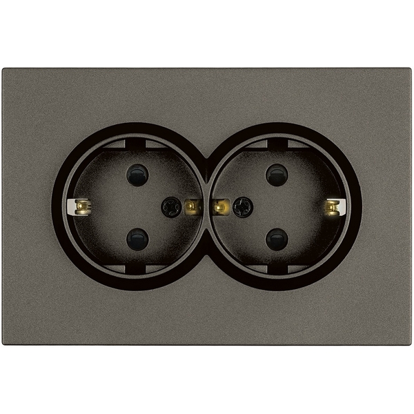 

Розетка двойная с заземлением и шторками (антрацит, soft touch) Stekker Эмили 49934, Серый, Эмили 49934