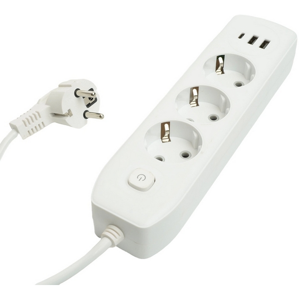 

Удлинитель 3-х местный 2хUSB Type A+C 1,8м. (белый) Stekker Home plus 49970, Home plus 49970