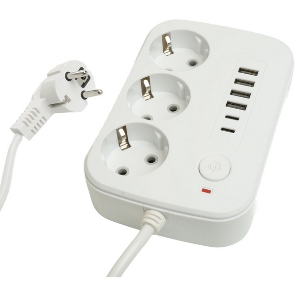 

Удлинитель 3-х местный 4хUSB Type-A + 2хUSB Type-C 1,8м. (белый) Stekker Home 49972, Home 49972