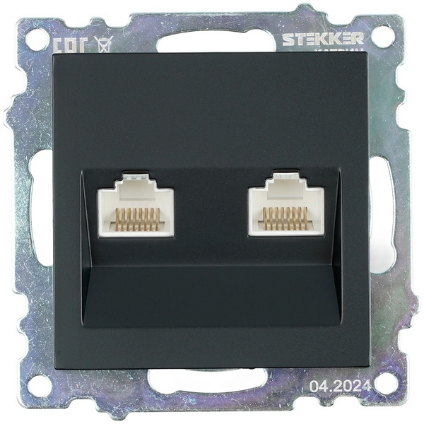 

Розетка Ethernet RJ-45 двойная (черный) Stekker Катрин 50007, Катрин 50007