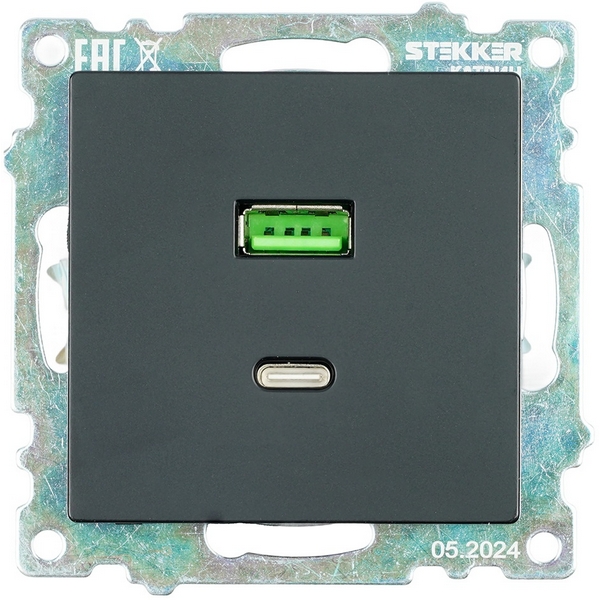 

Розетка USB Type A+С (черный) Stekker Катрин 50055, Катрин 50055