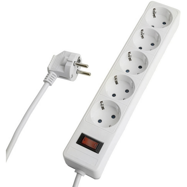 

Сетевой фильтр 5-и местный с заземлением 3 метра (белый) Stekker Optima 50093, Optima 50093