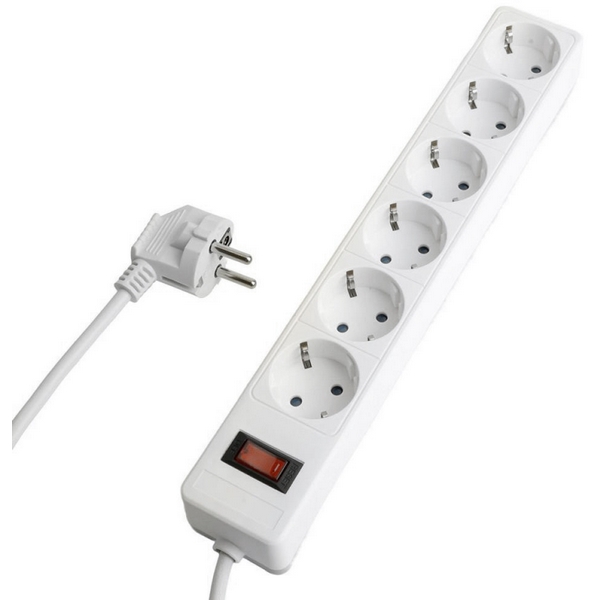 

Сетевой фильтр 6-и местный с заземлением 1,8м. (белый) Stekker Optima 50095, Optima 50095