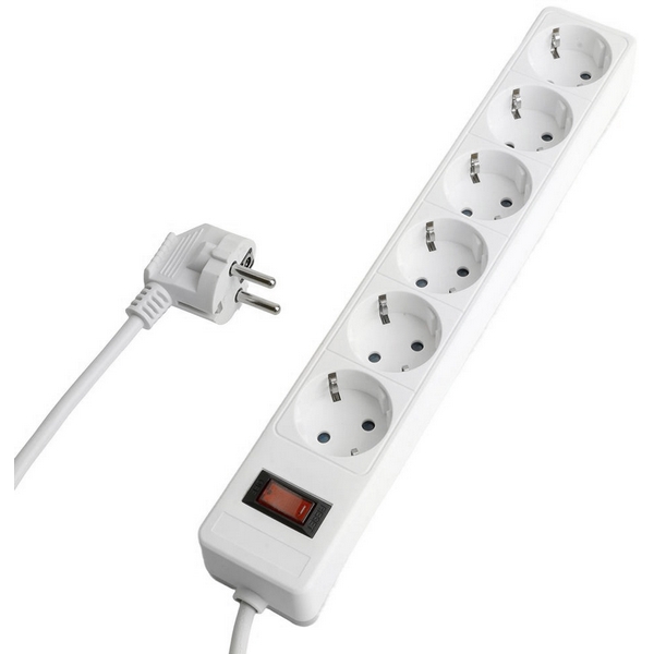 Изображение товара Сетевой фильтр 6-и местный с заземлением Stekker Optima 50097 белый