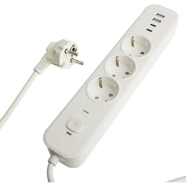 

Сетевой фильтр 3-х местный с заземлением 2хUSB Type-A + 2хUSB Type-С 3 метра (белый) Stekker Nova 50100, Nova 50100