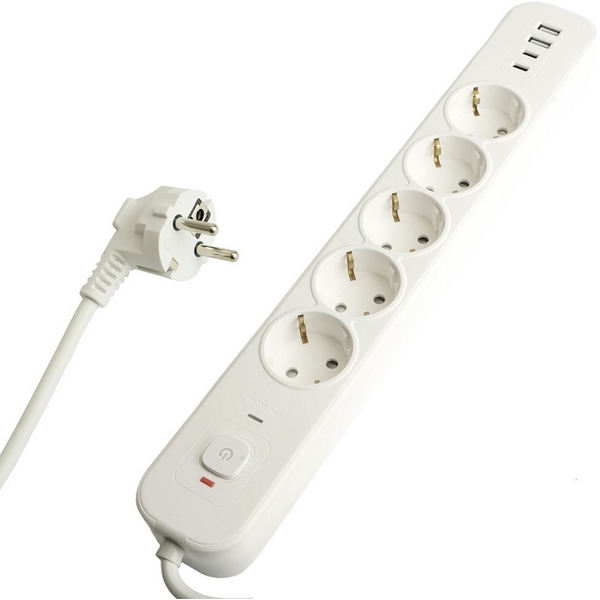 Изображение товара Сетевой фильтр Stekker Nova 50103 с заземлением и USB для безопасной зарядки