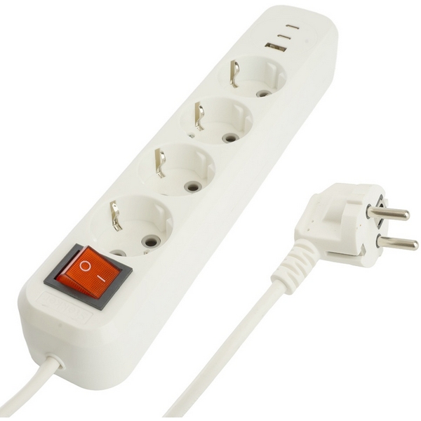 

Удлинитель 4-х местный с заземлением USB Type-A + 2хUSB Type-С 5 метров (белый) Stekker Home 50141, Home 50141